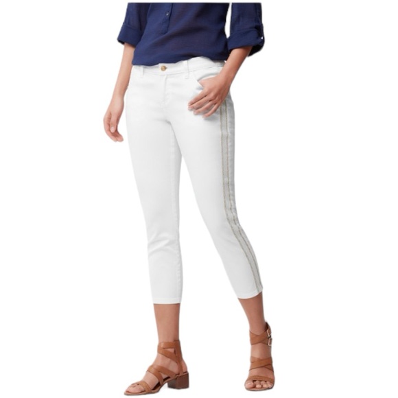Tommy Bahama Ana Twill Embroidered Cropped Jeans in White Size 12 - Picture 1 of 8
